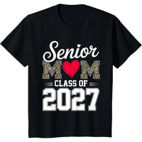 Senior Mom Class of 2027 T-Shirt – Proud Mom of a 2027 Graduate Graphic Tee, Leopard Print Graduation Gift for Her