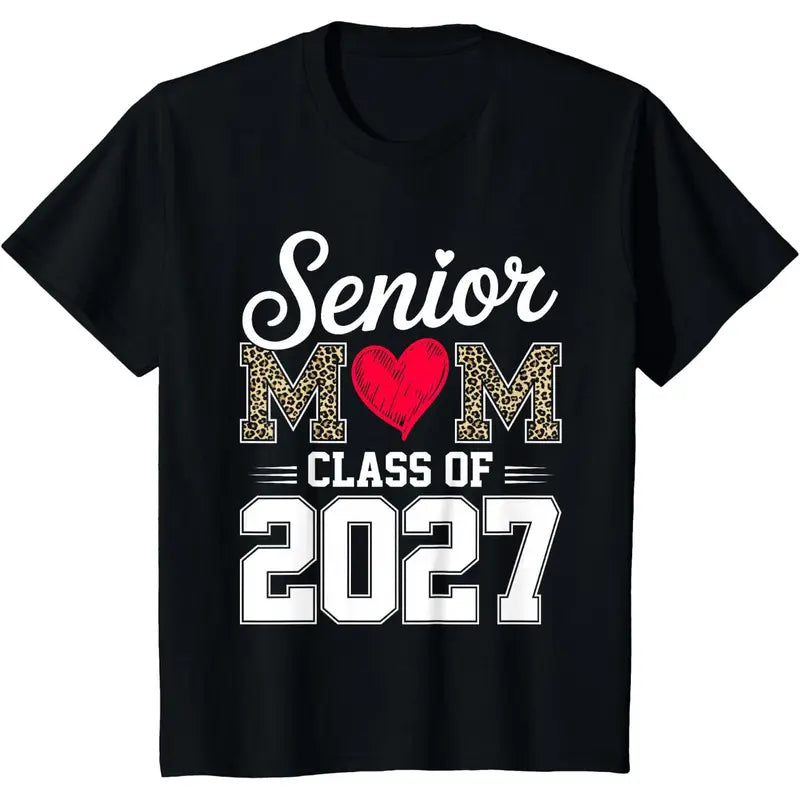 Senior Mom Class of 2027 T-Shirt – Proud Mom of a 2027 Graduate Graphic Tee, Leopard Print Graduation Gift for Her