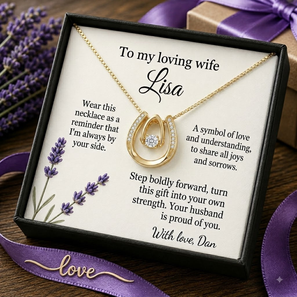 Personalized Love Necklace for Wife Girlfriend, Custom Name Necklace Gift with Message Card, Anniversary Birthday Jewelry Gift for Her