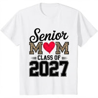 Senior Mom Class of 2027 T-Shirt – Proud Mom of a 2027 Graduate Graphic Tee, Leopard Print Graduation Gift for Her