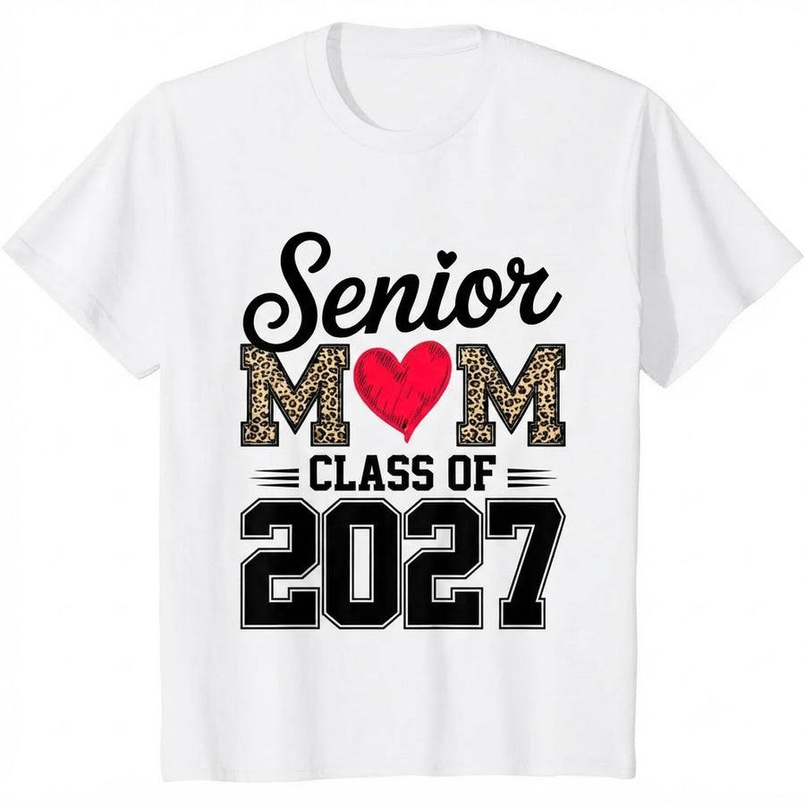 Senior Mom Class of 2027 T-Shirt – Proud Mom of a 2027 Graduate Graphic Tee, Leopard Print Graduation Gift for Her