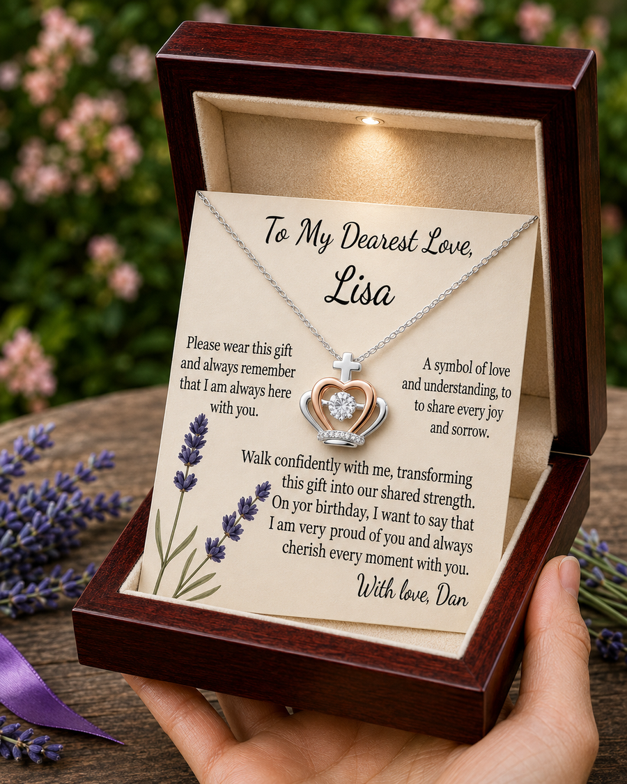 Personalized Love Necklace for Wife Girlfriend, Custom Name Necklace Gift with Message Card, Anniversary Birthday Jewelry Gift for Her
