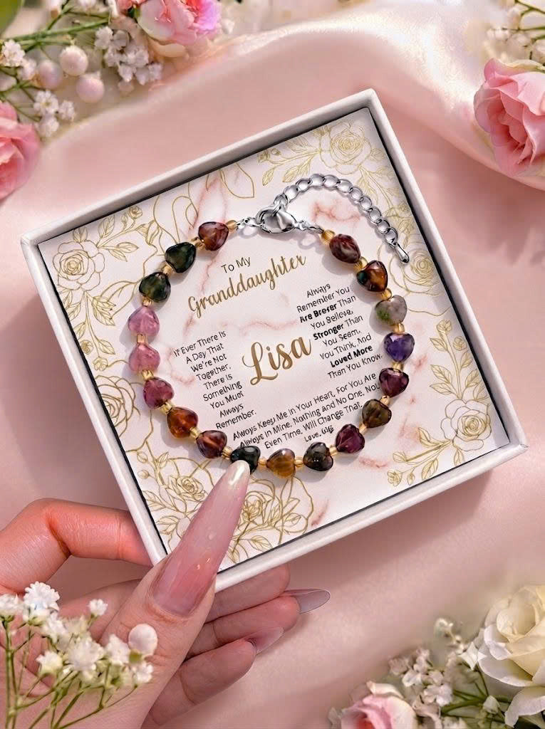 Custom Granddaughter Bracelet, Personalized Heart Crystal Bracelet, To My Granddaughter Gift Box, Meaningful Birthday Christmas Gift For Her