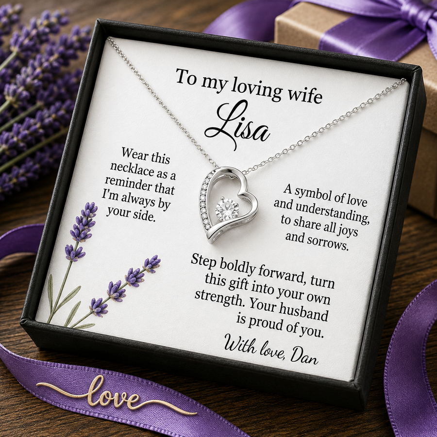 Personalized Love Necklace for Wife Girlfriend, Custom Name Necklace Gift with Message Card, Anniversary Birthday Jewelry Gift for Her