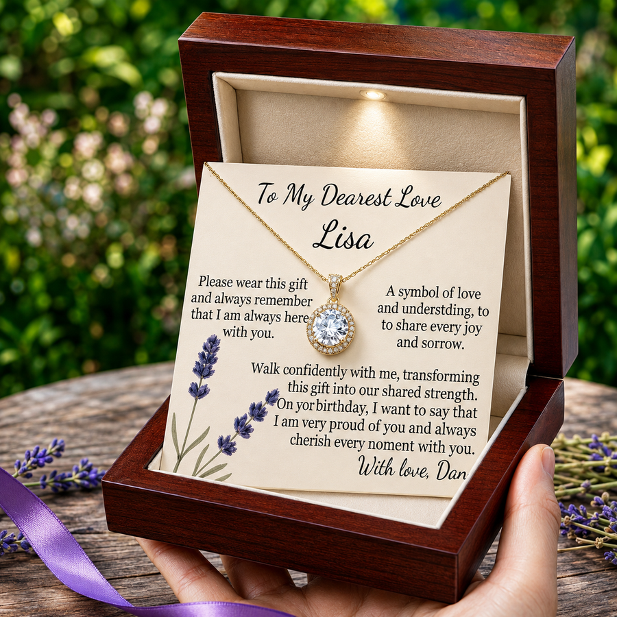 Personalized Love Necklace for Wife Girlfriend, Custom Name Necklace Gift with Message Card, Anniversary Birthday Jewelry Gift for Her