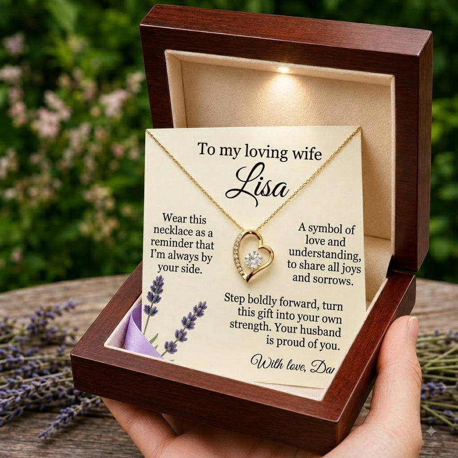 Personalized Love Necklace for Wife Girlfriend, Custom Name Necklace Gift with Message Card, Anniversary Birthday Jewelry Gift for Her