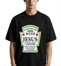 Catch Up With Jesus T-Shirt – Funny Christian Food Pun Graphic Tee, Religious Retro Comfort Colors Shirt for Men & Women