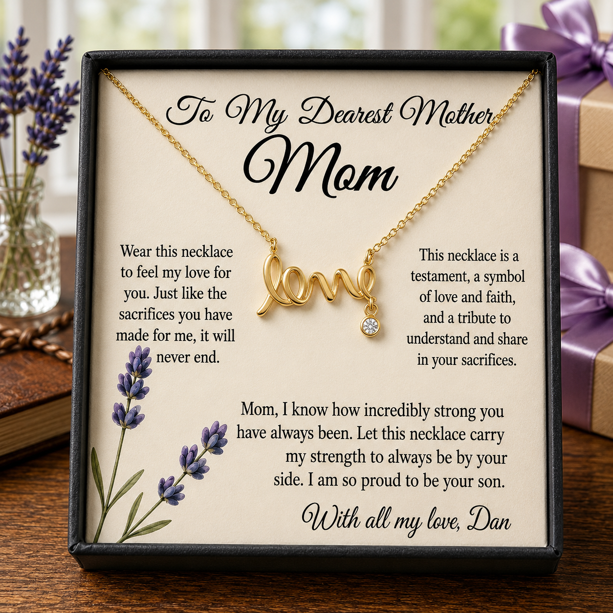 Personalized Love Necklace for Wife Girlfriend, Custom Name Necklace Gift with Message Card, Anniversary Birthday Jewelry Gift for Her