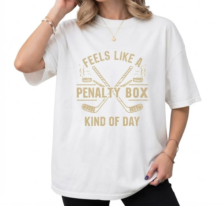 Feels Like a Penalty Box Kind of Day T-Shirt – Funny Hockey Enthusiast Graphic Tee, Sporty Humor Casual Unisex Crew Neck Top