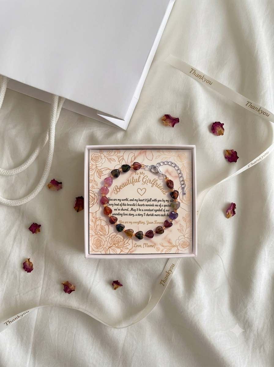 Personalized Tiger's Eye Heart Bracelet – Handmade Gemstone Gift for Her, Comes in Gift Box