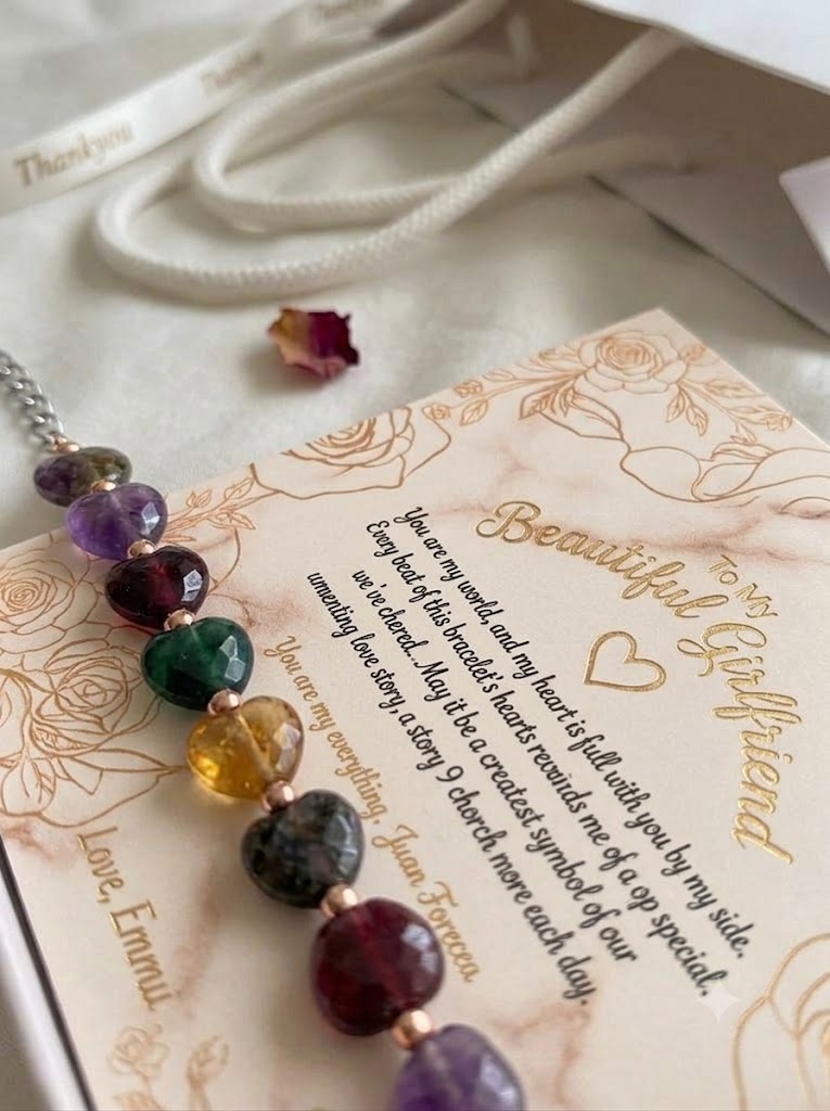 Personalized Tiger's Eye Heart Bracelet – Handmade Gemstone Gift for Her, Comes in Gift Box