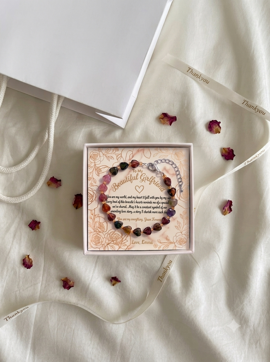 Personalized Tiger's Eye Heart Bracelet – Handmade Gemstone Gift for Her, Comes in Gift Box