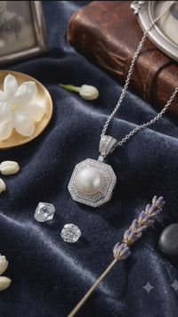 Geometric White Pearl Pendant Necklace for Women, Luxury Self-Reward Jewelry Gift, Vintage Art Deco Necklace for Yourself