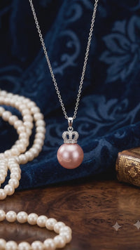 Pink Pearl Crown Pendant Necklace for Women, Luxury Self-Reward Jewelry Gift, Elegant Crown Necklace for Yourself