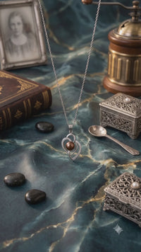 Dark Grey Pearl Heart Pendant Necklace for Women, Luxury Self-Reward Jewelry Gift, Elegant Interlocking Heart Necklace for Yourself