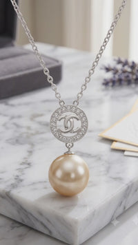 Interlocking CC Golden Pearl Pendant Necklace, Luxury Self-Reward Jewelry for Women, Elegant Designer-Inspired Necklace for Yourself