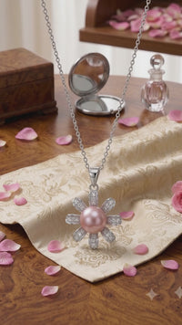 Blooming Pink Pearl Flower Necklace for Women, Elegant Self-Care Jewelry Gift, Timeless Pendant for Yourself