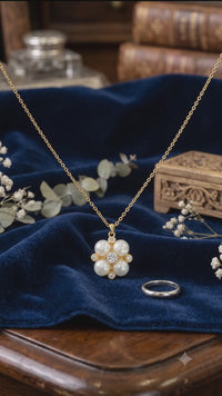 Four-Leaf Clover Pearl Gold Pendant Necklace, Luxury Self-Reward Jewelry for Women, Elegant Flower Necklace Gift for Yourself