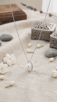 White Pearl Orbit Pendant Necklace for Women, Luxury Self-Reward Jewelry Gift, Modern Celestial Pendant for Yourself