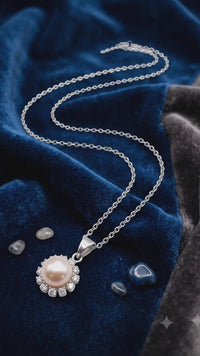 Pink Pearl Sunburst Halo Pendant Necklace, Luxury Self-Reward Jewelry for Women, Elegant Round Necklace Gift for Yourself