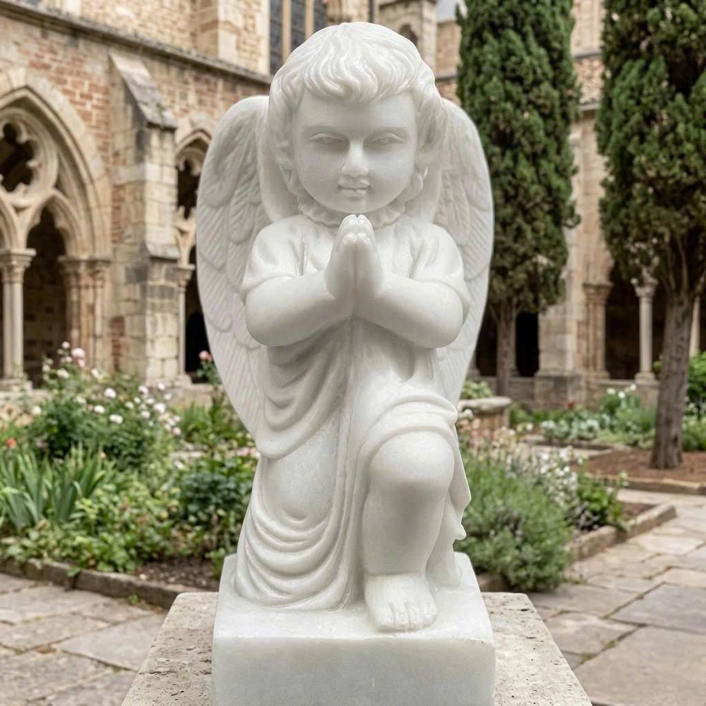 Hand-Carved Natural Stone Praying Angel Statue - 16" Detailed Art Sculpture
