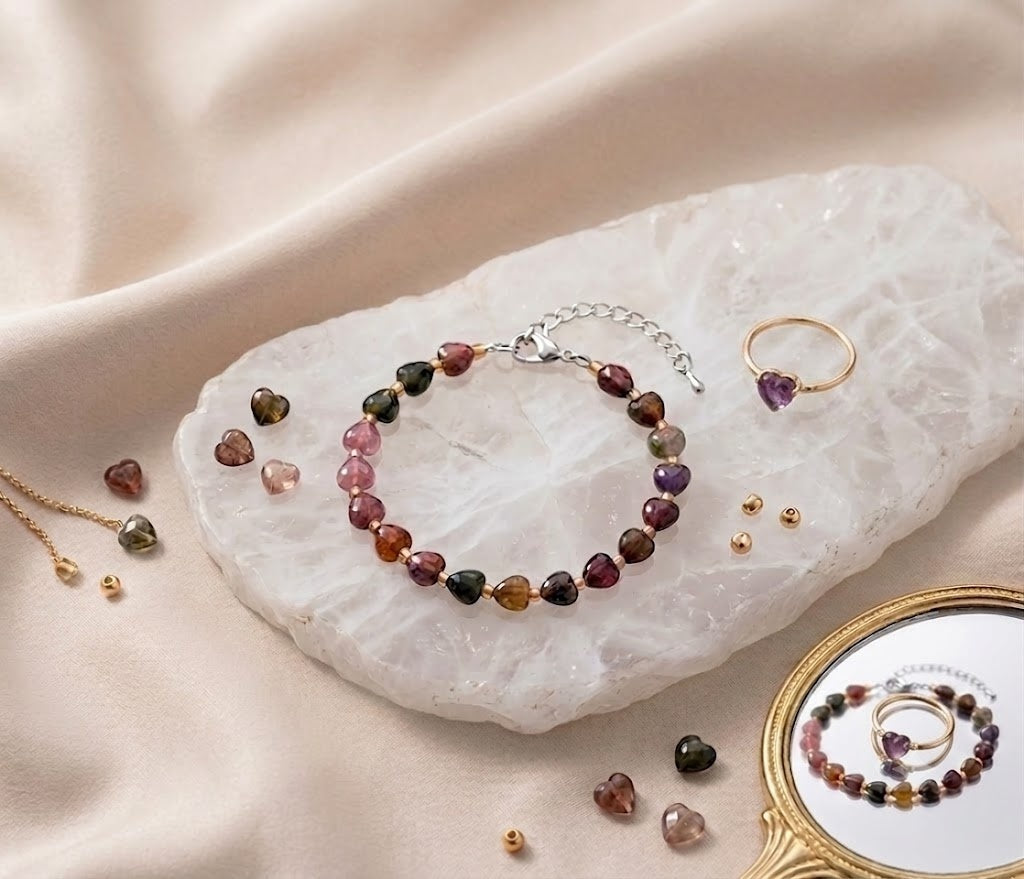Personalized Heart Stone Bracelet for Granddaughter, Custom Message Card Jewelry, Meaningful Gift from Grandfather, Birthday Gift for Granddaughter