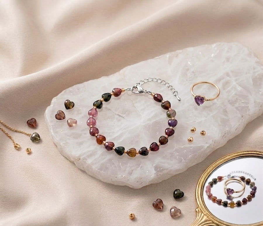 Personalized Heart Stone Bracelet for Granddaughter, Custom Message Card Jewelry, Meaningful Gift from Grandfather, Birthday Gift for Granddaughter