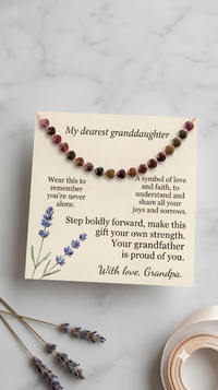 Personalized Heart Stone Bracelet for Granddaughter, Custom Message Card Jewelry, Meaningful Gift from Grandfather, Birthday Gift for Granddaughter