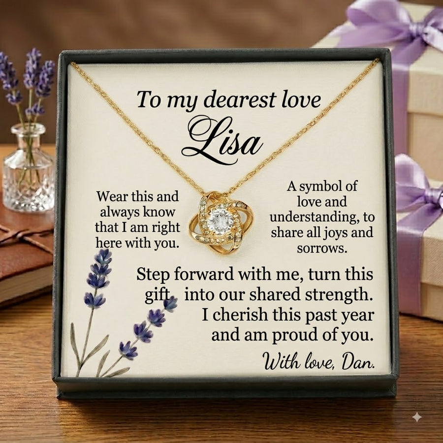 Personalized Love Knot Necklace for Wife Girlfriend, Custom Name Necklace Gift with Message Card, Anniversary Birthday Jewelry Gift for Her