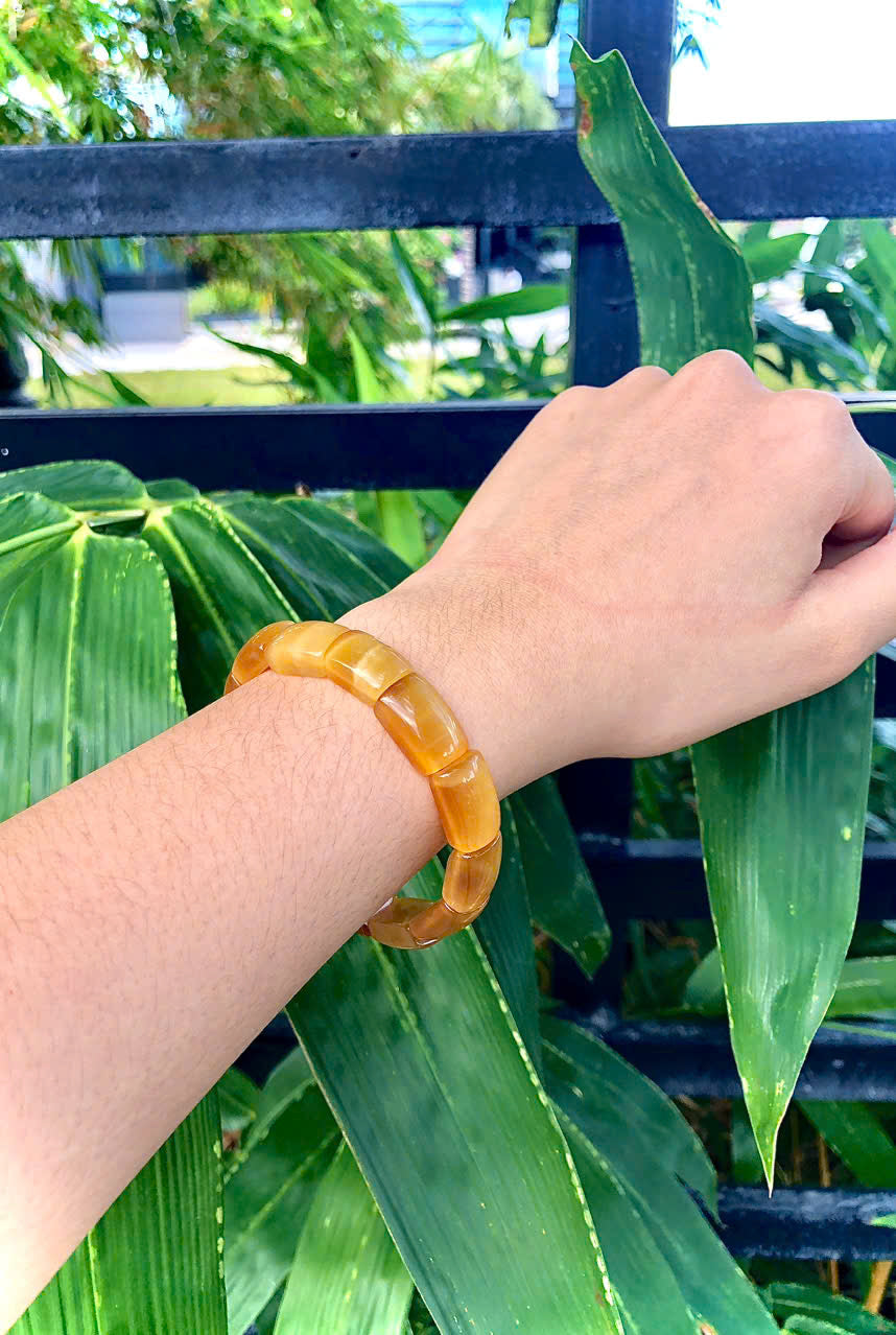 NATURAL YELLOW TIGER EYE BEADED BRACELET, SQUARE BEAD BRACELET, BRACELET STRETCH FIT HANDMADE, A STONE OF PROTECTION AND CONFIDENCE