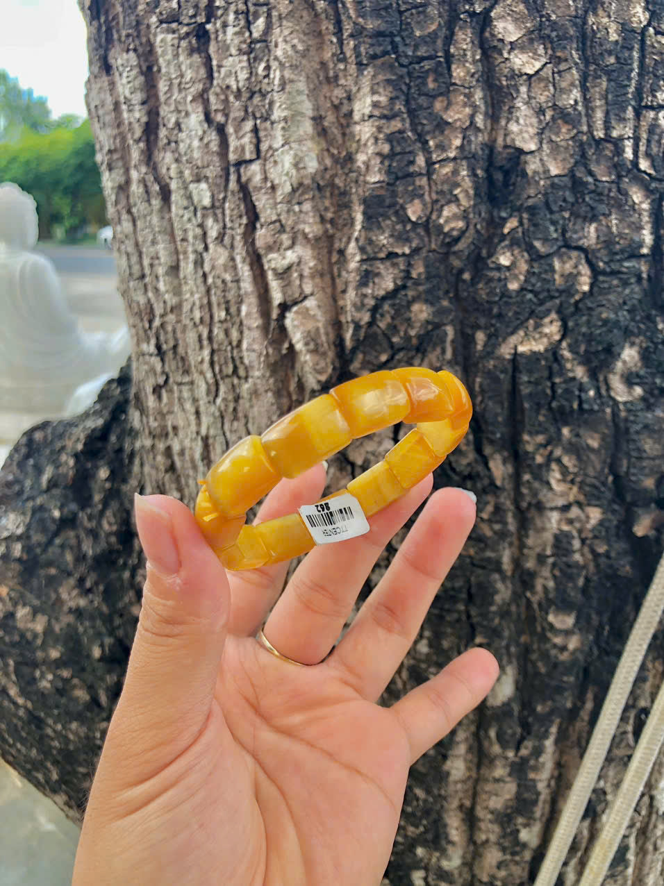 NATURAL YELLOW TIGER EYE BEADED BRACELET, SQUARE BEAD BRACELET, BRACELET STRETCH FIT HANDMADE, A STONE OF PROTECTION AND CONFIDENCE