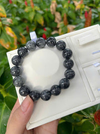 Thumbnail for BLACK NATURAL JADEITE BEADED BRACELET, GIFT FOR MEN, SUPPER ENERGY, HIGH FASHION, GEMSTONES JEWELRY, 13.5MM