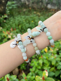 Thumbnail for WOMEN'S DESIGNED BRACELET-JADE BRACELET WITH PIXIU DRAGON, LUCKY JADE COIN, JADE GOURD-ROUND NATURAL JADE STONE BRACELET-JEWELRY GIFT