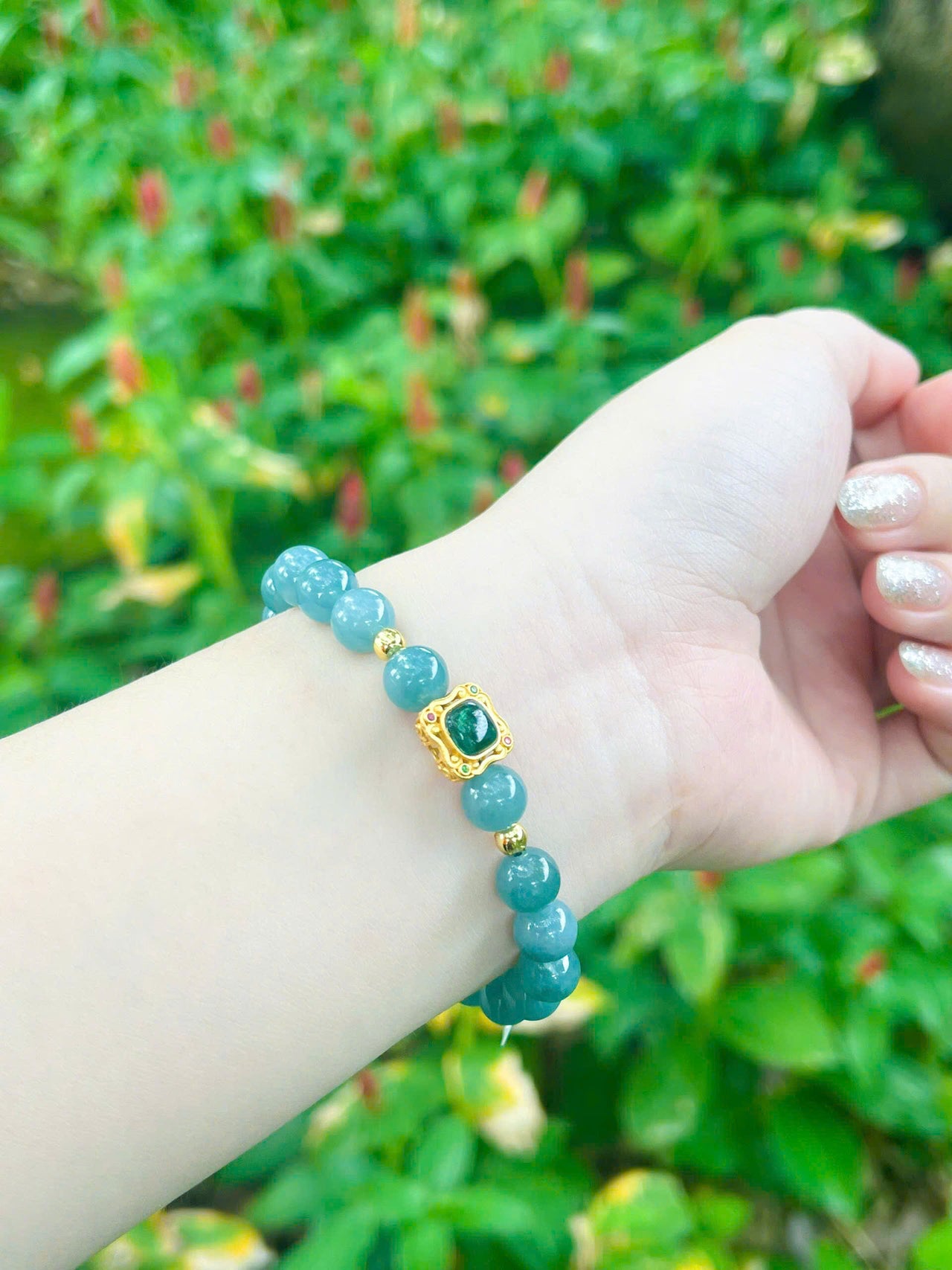 DESIGNED JADE GRADE A BRACELET, GEMSTONE BRACELET, JADE GRADE A CHARM AND GOLD PLATED BEAD BRACELET, 7mm, UNIQUE BIRTHDAY GIFTS WOMEN-SISTER-GIRLFRIEND, HANDMADE PRODUCT, JADE GRADE A SYMBOL LOVE STONE