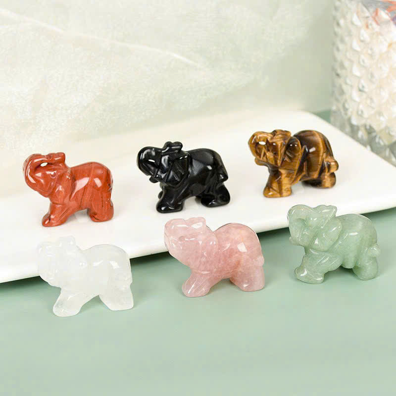 CARVED ELEPHANT FIGURINE CRAFTS GIFTS, CUTE ANIMAL HOME DECOR, ATTACT WEALTH AND PROSPERITY FOR THE FAMILY, CRYSTAL CARVING