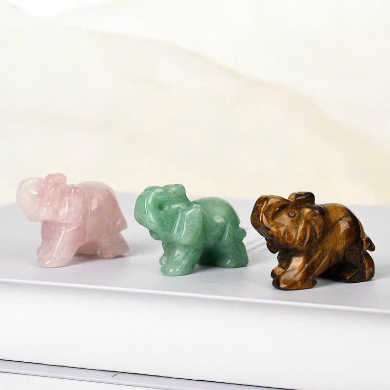 CARVED ELEPHANT FIGURINE CRAFTS GIFTS, CUTE ANIMAL HOME DECOR, ATTACT WEALTH AND PROSPERITY FOR THE FAMILY, CRYSTAL CARVING