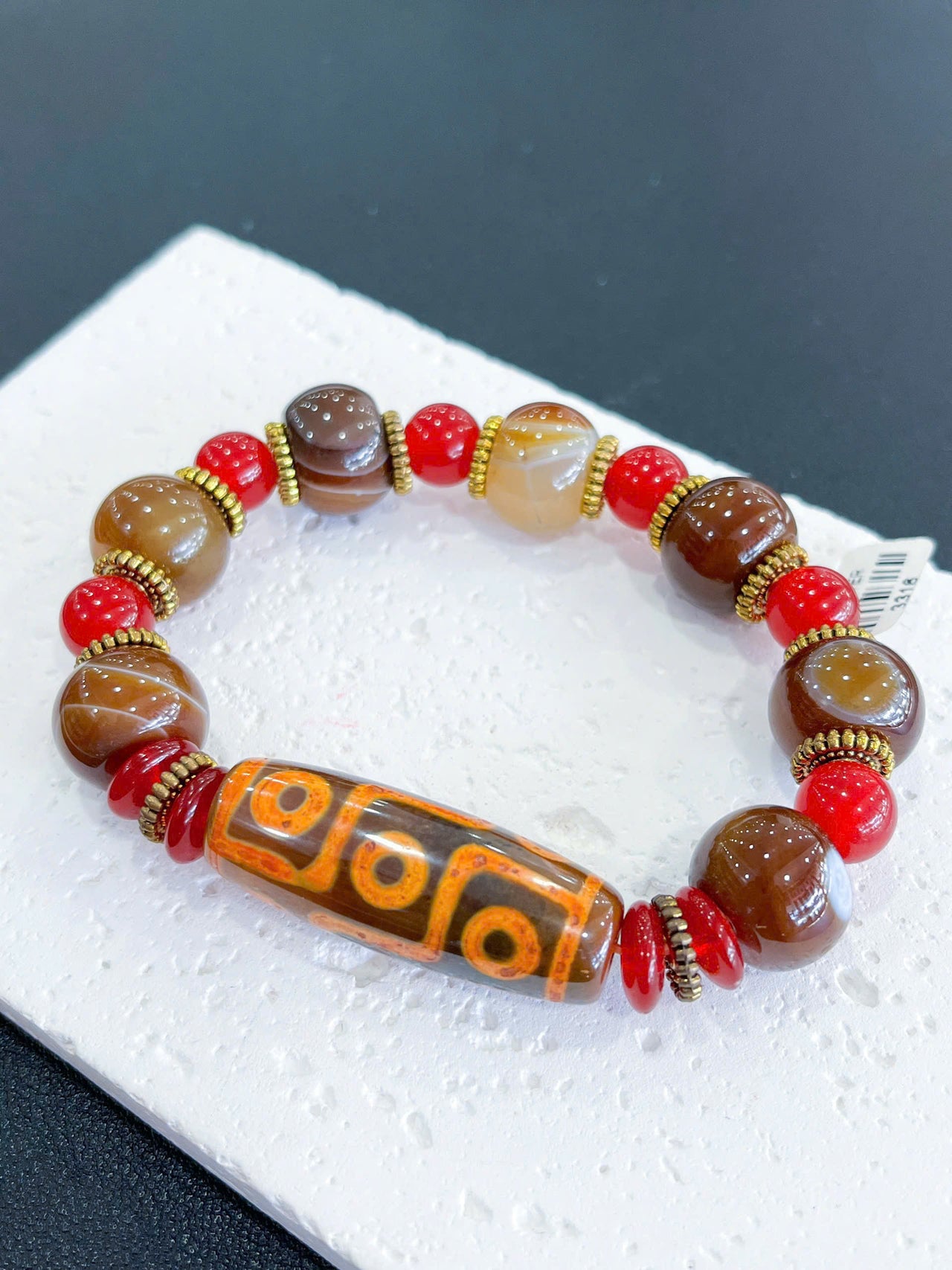 TIBETAN AGATE DZI BRACELET, AGATE BEAD STRETCH BRACELET LUCKY TALISMAN FOR GIFT