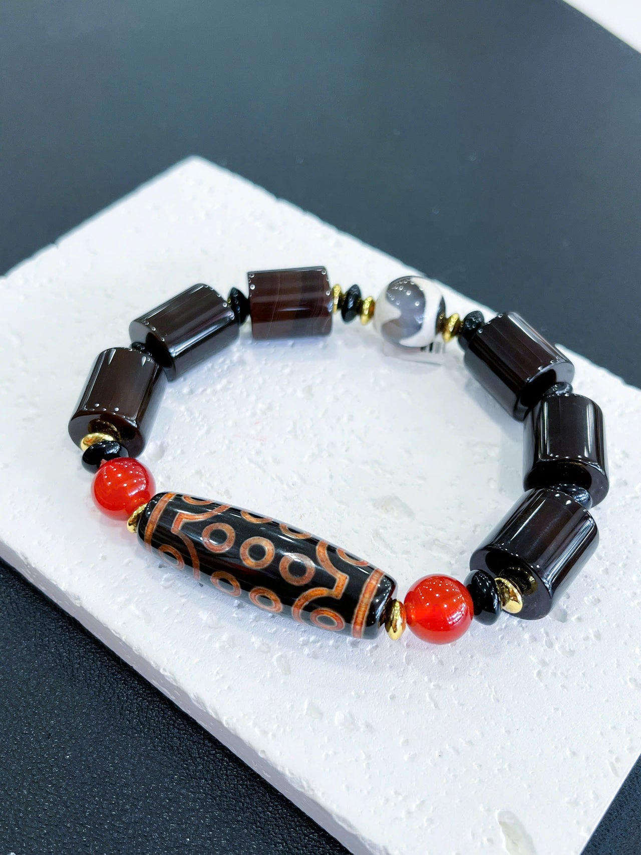 TIBETAN AGATE DZI BRACELET, AGATE BEAD STRETCH BRACELET LUCKY TALISMAN FOR GIFT