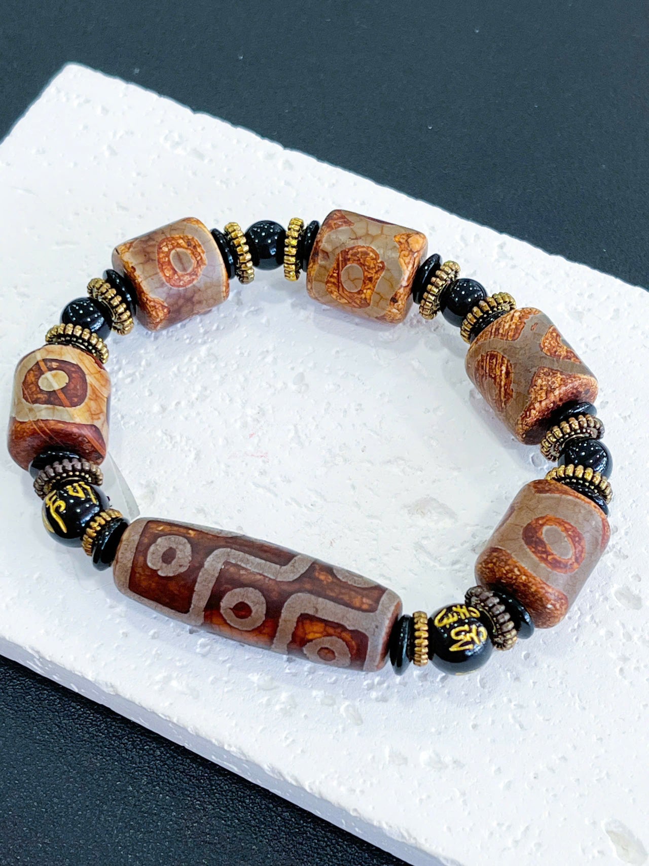 TIBETAN AGATE DZI BRACELET, AGATE BEAD STRETCH BRACELET LUCKY TALISMAN FOR GIFT