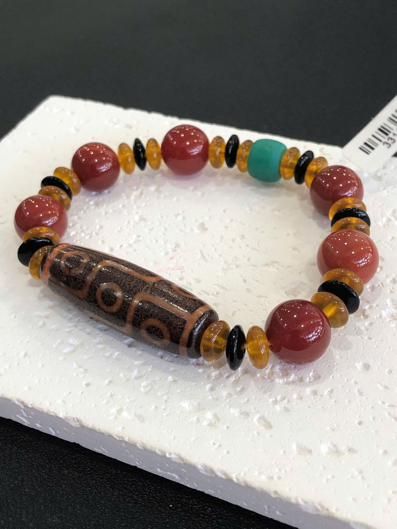 TIBETAN AGATE DZI BRACELET, AGATE BEAD STRETCH BRACELET LUCKY TALISMAN FOR GIFT