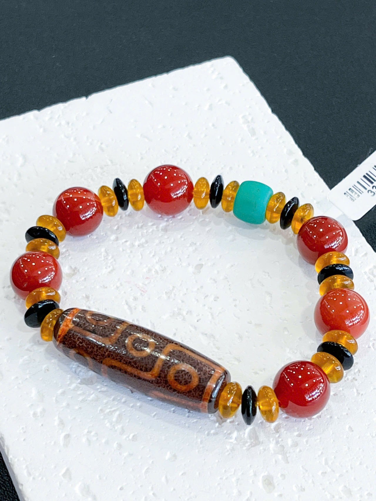 TIBETAN AGATE DZI BRACELET, AGATE BEAD STRETCH BRACELET LUCKY TALISMAN FOR GIFT