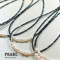 Thumbnail for BLACK QUARTZ NECKLACE MIX WITH FRESHWATER PEARLS AND GOLD-PLATED BEADS,BLACK QUARTZ IS FACETED SPECIFICALLY, DESIGNED NECKLACE, SOPHISTICATED AND HIGH-END,WEDDING JEWELRY, UNIQUE GIFT FOR HER.