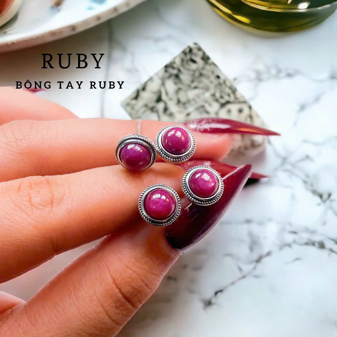 STAR RUBY STUD EARINGS, DAINTY JEWELRY, 925 SILVER, ROUND STAR RUBY STUD, HANDMADE STONE FOR BEAUTIFUL JEWELRY