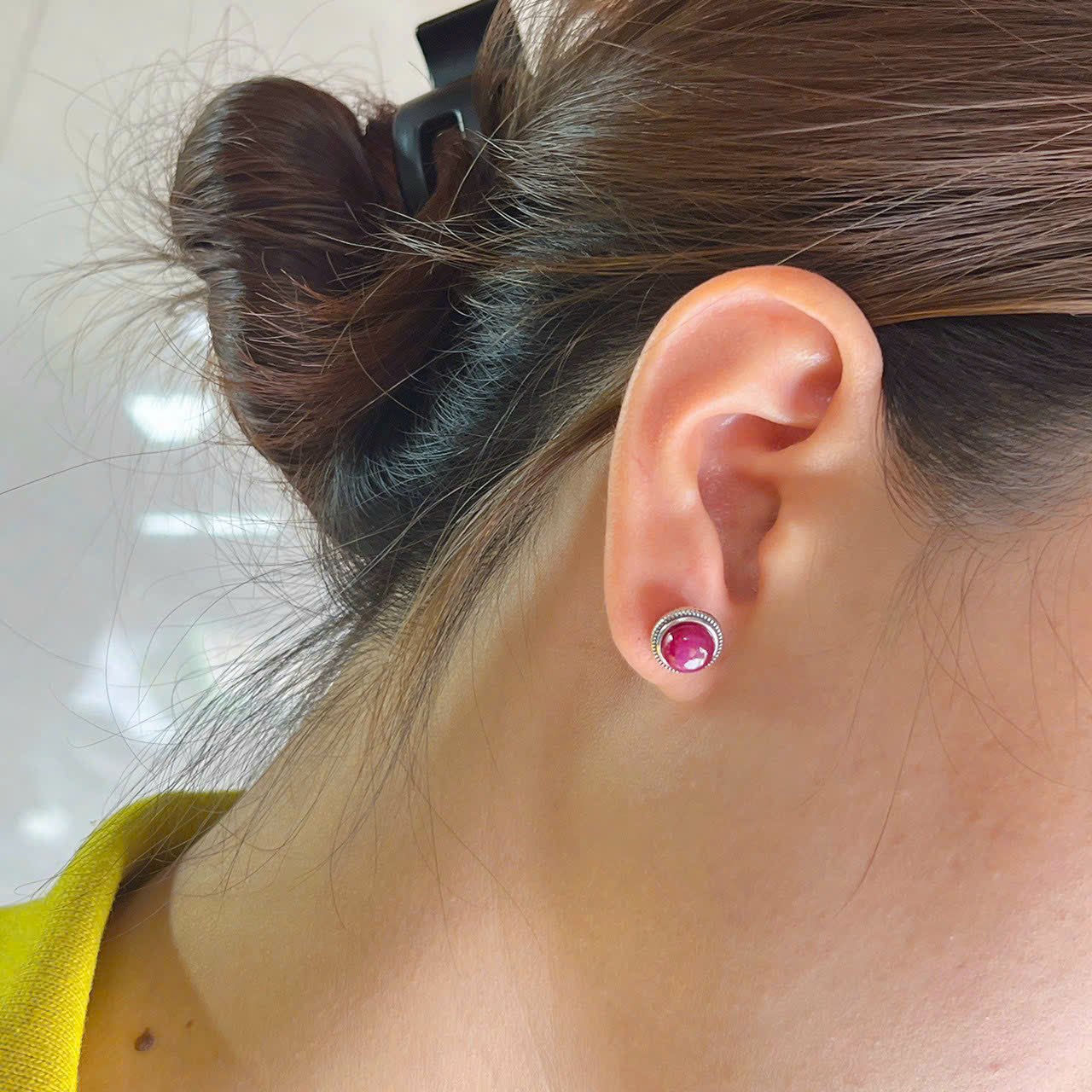 STAR RUBY STUD EARINGS, DAINTY JEWELRY, 925 SILVER, ROUND STAR RUBY STUD, HANDMADE STONE FOR BEAUTIFUL JEWELRY