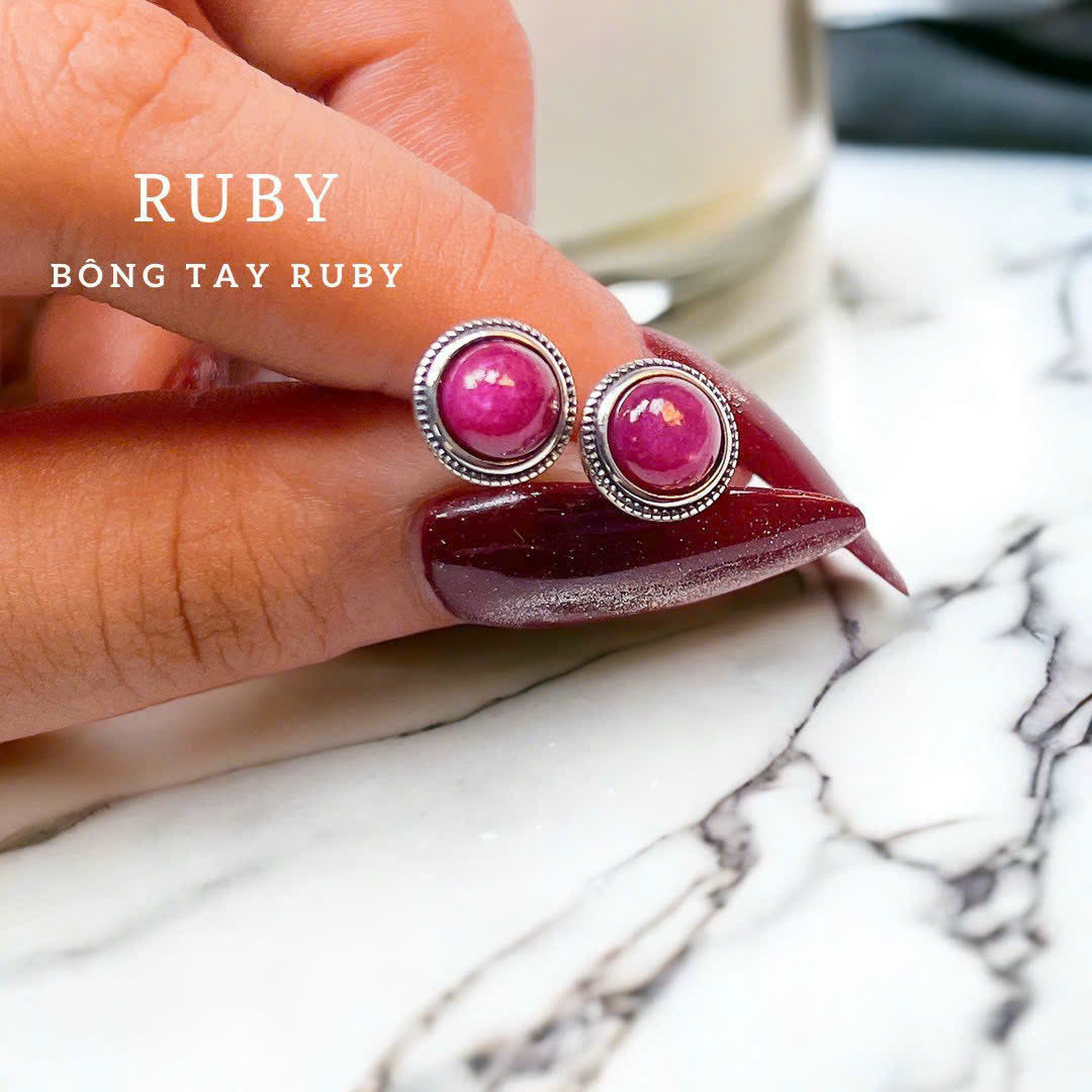 STAR RUBY STUD EARINGS, DAINTY JEWELRY, 925 SILVER, ROUND STAR RUBY STUD, HANDMADE STONE FOR BEAUTIFUL JEWELRY