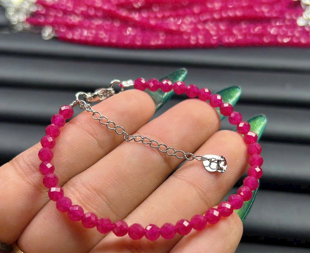 NATURAL RUBY BRACELET MIX STERLING SILVER, FACETED ROUND RUBY BEADS, JEWELRY VALENTINE'S DAY, DESIGNED BRACELET, GIFT FOR MOM, FOR GIRLFRIEND , REPRESENTS THE CANCER ZODIAC SIGN