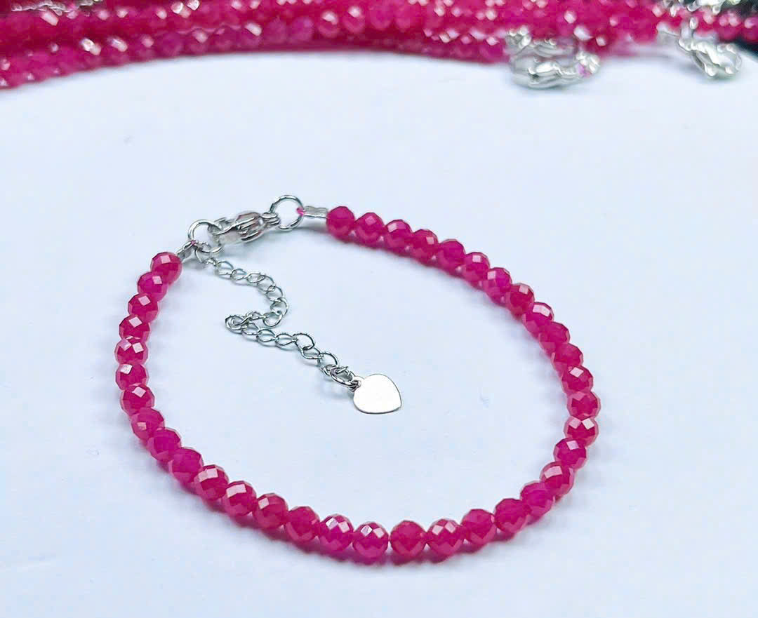 NATURAL RUBY BRACELET MIX STERLING SILVER, FACETED ROUND RUBY BEADS, JEWELRY VALENTINE'S DAY, DESIGNED BRACELET, GIFT FOR MOM, FOR GIRLFRIEND , REPRESENTS THE CANCER ZODIAC SIGN