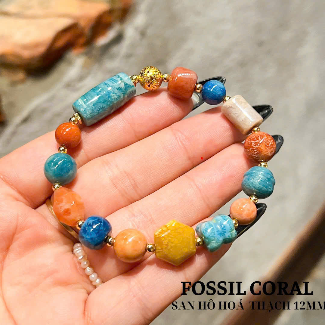 FOSSIL CORAL BEADED BRACELET, DELICATELY DESIGNED BRACELET, HIGH-QUALITY FOSSIL CORAL, JEWELRY GIFT, PRESENT FOR WOMEN