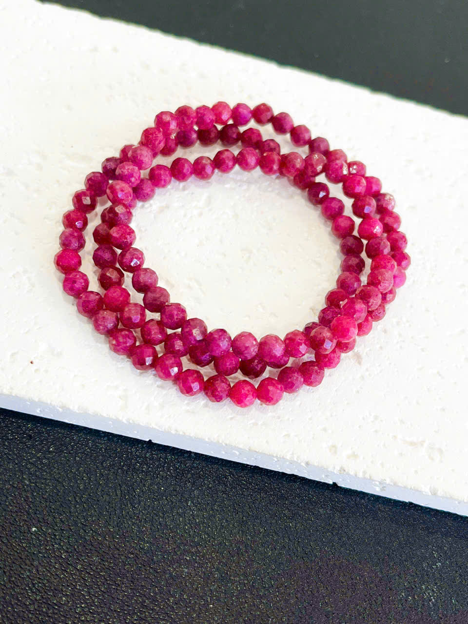 RUBY BRACELET, FACETED ROUND GEMSTONE BEADS, NATURAL RUBY, JULY BIRTHSTONE, LOVE STONE, A WRAP BRACELET WITH THREE TURNS