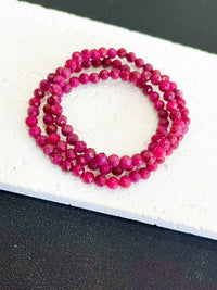 Thumbnail for RUBY BRACELET, FACETED ROUND GEMSTONE BEADS, NATURAL RUBY, JULY BIRTHSTONE, LOVE STONE, A WRAP BRACELET WITH THREE TURNS